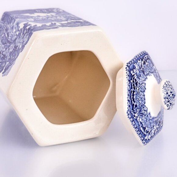 Vintage Kitchen Decor | Masons Vista Blue Stoneware Jar with Lid | - Picture 6 of 7